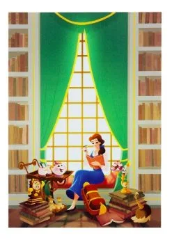 Disney Postcard - Belle In Library - By June Kim